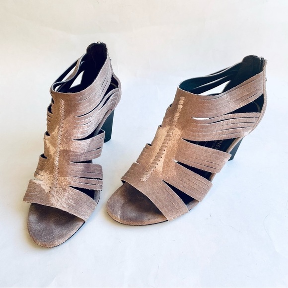 Donald J. Pliner Tan Suede Peep Toe Heels 6.5M - Picture 4 of 11